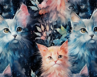 Cat Pattern, cotton 100%, Eco-print, Printed Cotton Fabric,CAT fabric, Width 150cm /60"