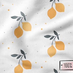 LEMON  cotton 100%, Eco-print, Printed Cotton Fruit fabric, Width 150cm /60&quot;