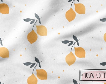 LEMON  cotton 100%, Eco-print, Printed Cotton Fruit fabric, Width 150cm /60"