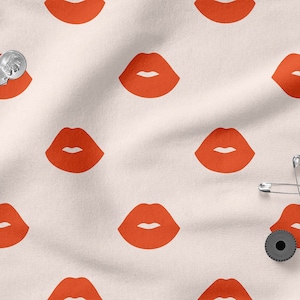 Red Lips cotton 100%, Eco-print, Printed Cotton Fabric, Red Lips fabric, Width 150cm /60"