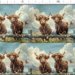 Colorful highland cow cotton 100%, Eco-print, Printed Cotton Fabric, cow fabric, Width 150cm /60"