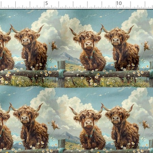 Colorful highland cow cotton 100%, Eco-print, Printed Cotton Fabric, cow fabric, Width 150cm /60&quot;