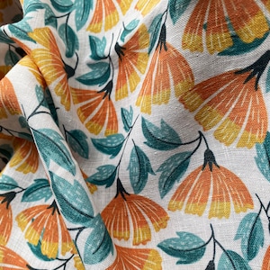 Colorful Flowers Linen 100%, Eco-print, Printed Linen fabric, Softened linen for sewing