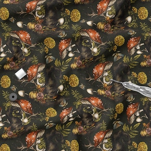 Cotton Knit Fabric Forest Flowers, Stretchable, Flowers Birthstone Birth Colorful Cotton Knit, Eco-Print, 200gsm weight