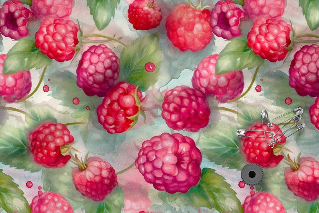 Baby Raspberry Print Raspberries Cotton 100%, Eco-print, Printed Cotton Raspberries Fabric ...