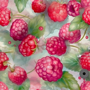 Raspberries cotton 100%, Eco-print, Printed Cotton raspberries fabric, Width 150cm /60&quot;