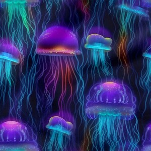 Jellyfish cotton 100%, Eco-print, Printed Cotton Fabric, jellyfish fabric, Width 150cm /60&quot;