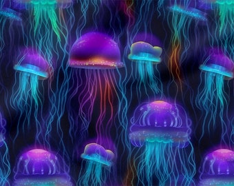 Jellyfish cotton 100%, Eco-print, Printed Cotton Fabric, jellyfish fabric, Width 150cm /60"