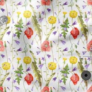 Dandelions, Poppies, Meadow cotton 100%, Eco-print, Printed Cotton Fabric, Dandelions fabric, Width 150cm /60"