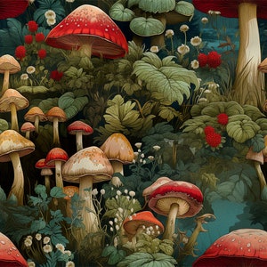 Forest cotton 100%, Eco-print, Printed Cotton  mushrooms fabric, Width 150cm /60&quot;