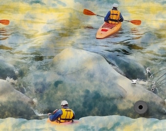 Kayaking cotton 100%, Eco-print, Printed Cotton kayaking fabric, Width 150cm /60"