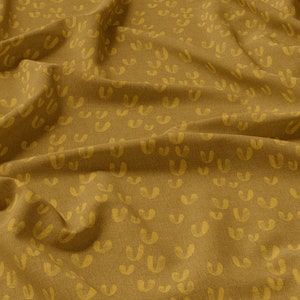 Mustard Linen 100%, Eco-print, Printed Linen fabric, Softened linen for sewing, Width 150cm /60"