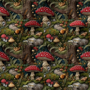 Mushrooms cotton 100%, Eco-print, Printed Cotton mushrooms fabric, Width 150cm /60&quot;