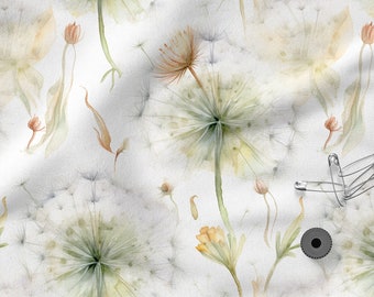 Dandelion cotton 100%, Eco-print, Printed Cotton meadow fabric, Width 150cm /60"