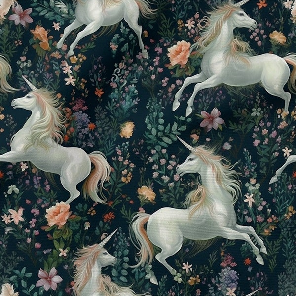 Coton licorne 100%, Eco-print, Tissu enchanté en coton imprimé, Largeur 150cm /60"