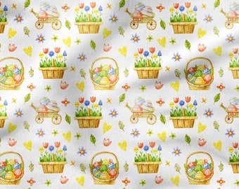 PANIER DE PÂQUES coton 100%, Eco-print, Tissu en coton imprimé, Largeur 150cm /60 »