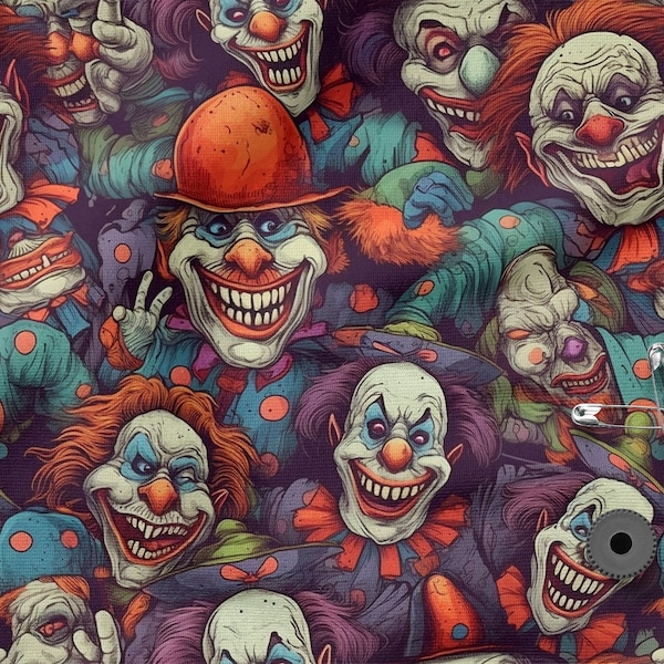 scary clowns   cotton 100%, Eco-print, Printed Cotton clowns fabric, Width 150cm /60"