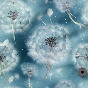 dandelion cotton 100%, Eco-print, Printed Cotton dandelion fabric, Width 150cm /60"