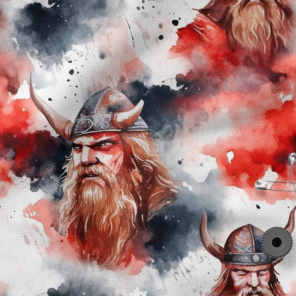 Watercolor Vikings cotton 100%, Eco-print, Printed Cotton Vikings fabric, Width 150cm /60"