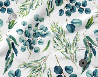 Watercolor eucalyptus cotton 100%, Eco-print, Printed Cotton Fabric, Width 150cm /60"