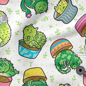 CACTI CATS cotone 100%, Eco-print, Tessuto di cotone stampato, Tessuto CATS, Larghezza 150 cm /60"