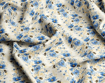 Patterns VISCOSE Fabric 100%, Eco-print, Printed Viscose Fabric,bumblebees Pattern, Light and , Width 145cm /57"
