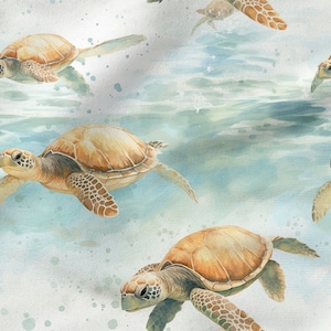 Oceano, tartaruga cotone 100%, Eco-print, Tessuto di cotone stampato tartaruga, Larghezza 150 cm / 60&quot;