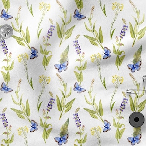 Summer Meadow Flowers cotton 100%, Eco-print, Printed Cotton Fabric, Meadow fabric, Width 150cm /60&quot;
