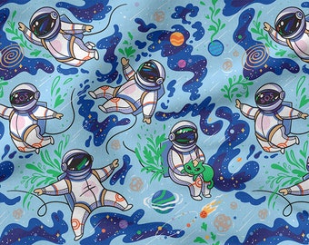ASTRONAUTAS ESPACIALES algodón 100%, Eco-estampado, Tela de algodón estampada, Tela ASTRONAUTAS, Ancho 150 cm / 60"