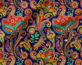 luxurious paisley patterns cotton 100%, Eco-print, Printed Cotton Fabric, luxurious fabric, Width 150cm /60"