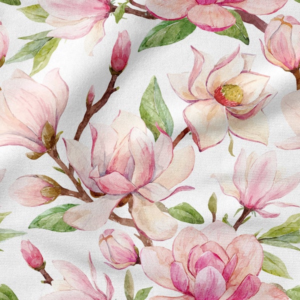 Magnolia Flowers Fabric, Eco-print, COTTON fabric LINEN fabric Knitted fabric VISCOSE Cordura Velvet Bamboo fabric -Fabrics to choose from