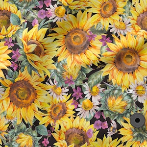 SUNFLOWERS, Summer Flowers cotton 100%, Eco-print, Printed Cotton Fabric, SUNFLOWERS fabric, Width 150cm /60&quot;