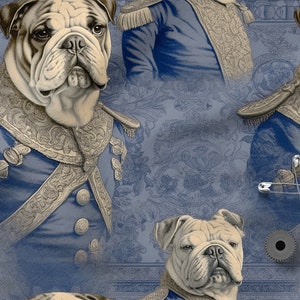 Bulldog cotone 100%, Eco-print, Tessuto di cotone stampato bulldog, Larghezza 150 cm /60"