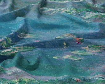 Monet Linen fabric Garden, Artwork on linen, Monet on Fabric, Softened linen for sewing, Width 150cm /59"