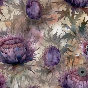 Wild thistle flowers  cotton 100%, Eco-print, Printed Cotton floral fabric, Width 150cm /60"