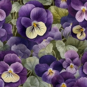 Pansies cotton 100%, Eco-print, Printed Cotton christmas fabric, Width 150cm /60"