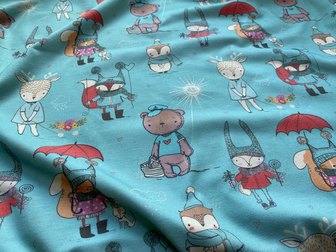 Cotton Knit Fabric Baby Pattern Stretchable Forest Friends Etsy
