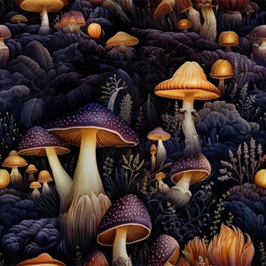 Mushrooms cotton 100%, Eco-print, Printed Cotton mushrooms fabric, Width 150cm /60&quot;