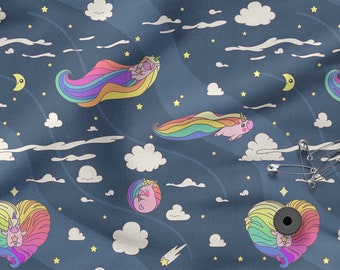 Tela de algodón 100% unicornio, ecoestampada, tela estampada de unicornio, ancho 150 cm (60")