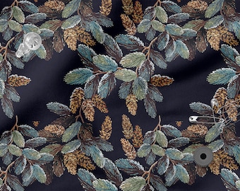 FOREST, Stoff mit Kiefernmuster, 100% Baumwolle, bedruckt, 150 cm breit, Eco-print