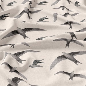 Swallow pattern Linen 100%, Eco-print, Printed Linen fabric,swallow pattern linen Softened linen for sewing, Width 150cm /60"