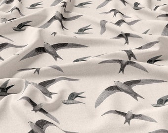 Swallow pattern Linen 100%, Eco-print, Printed Linen fabric,swallow pattern linen Softened linen for sewing, Width 150cm /60"