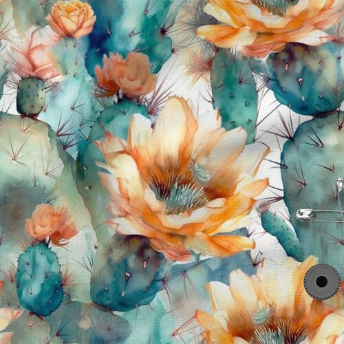 Tela de algodón 100% con estampado de cactus, eco-estampado, ancho 150 cm (60")