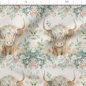Highland cow cotton 100%, Eco-print, Printed Cotton Fabric, Width 150cm /60&quot;