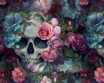 skulls cotton 100%, Eco-print, Printed Cotton skulls fabric, Width 150cm /60"
