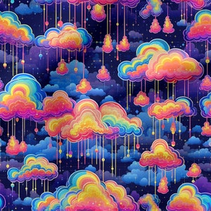 Rainbow clouds patterns cotton 100%, Eco-print, Printed Cotton Fabric, clouds fabric, Width 150cm /60&quot;
