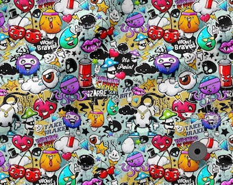 Graffiti Cotton Fabric, Eco-print, Cotton Knit Fabric, Sweatshirt Fabric Graffiti - fabrics to choose from