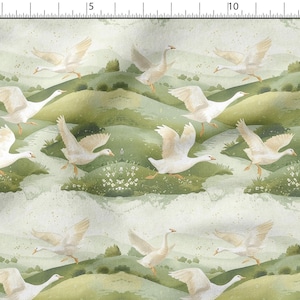 Flying Geese cotton 100%, Eco-print, Birds Printed Cotton Fabric,  Geese fabric, Width 150cm /60&quot;