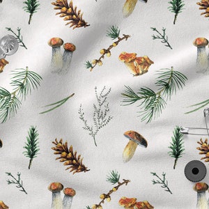 FOREST LIFE, Mushrooms cotton 100%, Eco-print, Printed Cotton Fabric, Mushrooms fabric, Width 150cm /60"