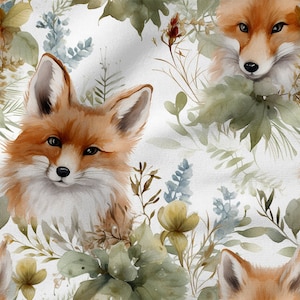 Modello FOX, cotone 100%, stampa ecologica, tessuto di cotone stampato, tessuto FOX, larghezza 150 cm /60"